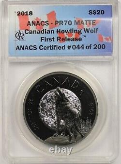 2018 Canada S$20 ANACS First Release PR 70 Matte Canadian Howling Wolf