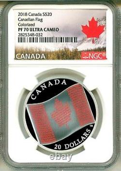 2018 Canada S$20 Canadian Flag Colorized NGC PF70 UC Mint Box & COA OGP