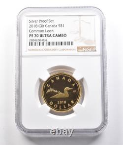 2018 Canada Silver Dollar Gilt Common Loon Silver Proof Set PF70 UCAM NGC 3776