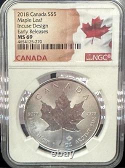 2018 Canada Silver Five Dollar Maple Leaf? Incuse Design- Early Release MS69