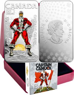 2018 Captain Canuck $20 1OZ Pure Silver Proof Coloured Coin Canada Artist-Signed