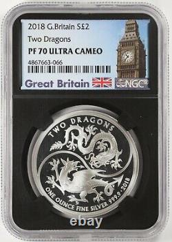 2018 Great Britain Proof Silver 2 Dragons NGC PF70 Ultra Cameo. 9999 2 Pounds