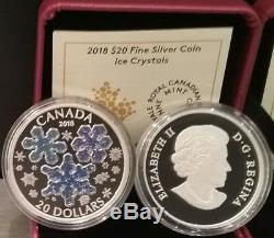 2018 Ice Crystals $20 1OZ Pure Silver Proof Coin Canada Blue Sparkle Enamel