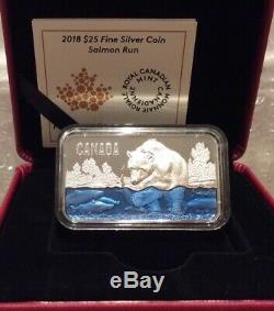 2018 Salmon Run Ultra-High Relief $25 1.5OZ Pure Silver Proof Canada Coin