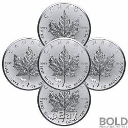 2018 Silver 1 oz Canada Maple Leaf Dog Privy Reverse Proof (5 Coins)