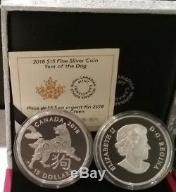 2018 Year of the Dog $15 1OZ Pure Silver Proof Coin Canada