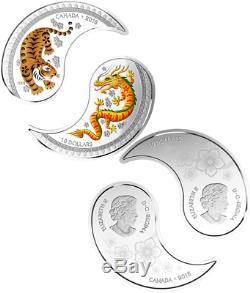 2018 Yin Yang Tiger Dragon $20 (2x$10 Coins) 1OZ Silver Proof Split Coin Canada