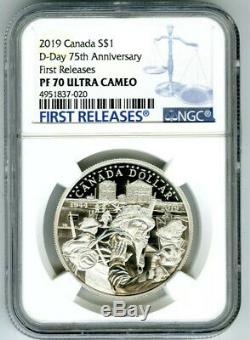 2019 $1 Canada Silver Dollar 75th D-day Ngc Pf70 Ucam Proof First Releases Blue