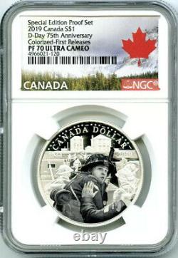 2019 $1 Canada Silver Dollar D-day Ngc Pf70 Ucam Colorized Proof First Releases