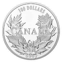 2019 10 oz. Fine Silver Canadian Maples $100 Proof Coin. 9999 Low Mintage 500