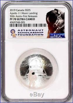 2019 $25 Canada Apollo 11 Ngc Pf70 Silver Proof 50th Anniv First Releases Pop27