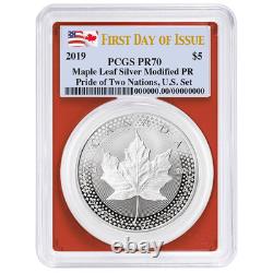 2019 $5 Modified Proof Silver Canadian Maple Leaf PCGS PR70 FDOI Dual Flag