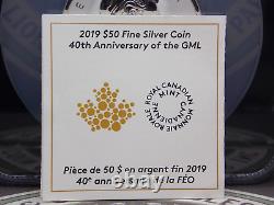 2019 $50 Gold Maple Leaf 40th MAPLE LEAF Incuse-Gilt 3oz SILVER NGC GEM RV PF