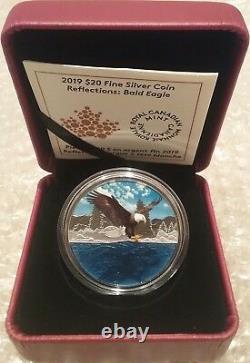 2019 Bald Eagle Reflection Silhouette $20 1OZ Pure Silver Proof 38mm Coin Canada