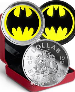 2019 Bat Signal Glow-Dark Dollar $1 3/4OZ Silver Proof Batman Coin Made by RCM