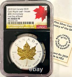 2019 Canada $20 Gilt MAPLE LEAF Incuse 40th ANNIVERSARY NGC PF70REV PF FDOI