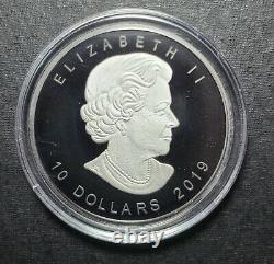 2019 Canada 30th Anniv $10 Rhodium Matte Proof Maple Leaf 2 oz Silver Coin OGP