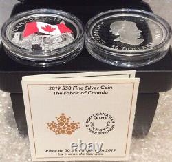 2019 Fabric of Canada Parliament Hill $30 2OZ Silver Proof Coin Rippling Flag