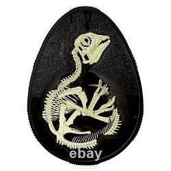 2019 Hatching Hadrosaur Dinosaur $20 1 oz Silver Proof Glow-Dark Egg-Shaped Coin