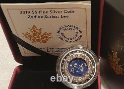 2019 Leo Zodiac $5 1/4OZ Pure Silver Proof Canada 27mm Coin with Crystal