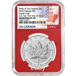 2019 Modified Proof $5 Silver Canadian Maple Leaf NGC PF70 Pride of Two Nations