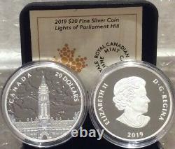 2019 Northern Lights Parliament Hill Glow-Dark $20 1OZ Silver Proof Coin Canada