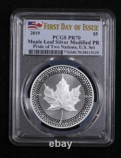2019 PCGS PR70 First Day of Issue Silver Maple Leaf Pride of Two Nations U. S Set