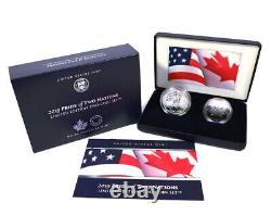 2019 Pride Of Two Nations 2 Coin Enhanced & Reverse Proof Us/canada Silver Set