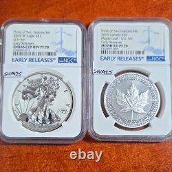 2019 Pride of Two Nations American Silver Eagle Canada Maple set NGC PF70
