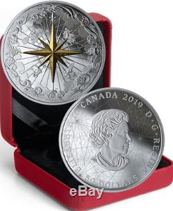 2019 Rose of the Winds $50 5OZ Pure Silver Proof 65mm Coin Canada, Fleur-de-lis