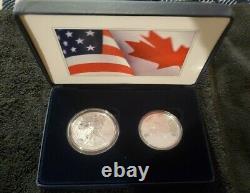 2019 W $5 & $1 Pride Of 2 Nations Us Set Silver Eagle & Canada Silver Maple Leaf