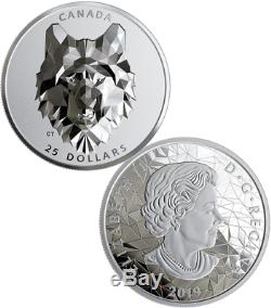2019 Wolf Multifaceted Animal High Relief Head $25 1OZ Silver Proof Coin Canada