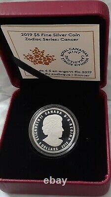 2019 Zodiac Cancer $5 1/4OZ Pure Silver Proof Canada 27mm Coin with Crystal