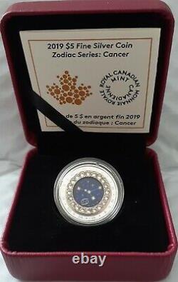2019 Zodiac Cancer $5 1/4OZ Pure Silver Proof Canada 27mm Coin with Crystal