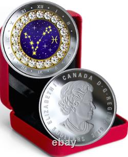 2019 Zodiac Pisces $5 1/4OZ Pure Silver Proof Canada 27mm Coin with Crystal