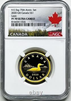 2020 $1 CANADA GILT SILVER V-E DAY LOON NGC PF70 UCAM 75th ANNIVERSARY POP-3