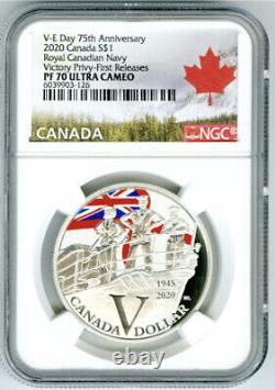 2020 $1 Canada Silver V-e Ve-day Navy Victory Privy Ngc Pf70 Ucam Proof? Fr