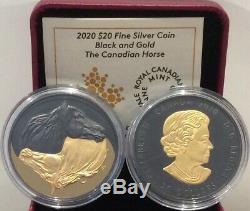 2020 Black Gold Canadian Horse $20 1OZ Pure Silver Proof Coin Canada