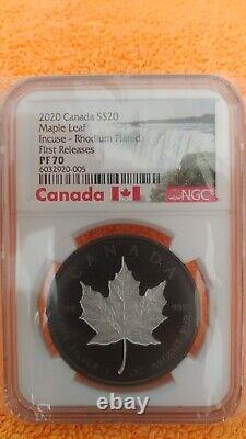 2020 Canada $20 1Oz Silver Maple Leaf Incuse Rhodium Plated NGC PF70 FR