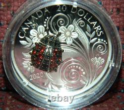 2020 Canada $20 Bejeweled Bugs Ladybug 1 Oz Silver Coin With Real Gemstones