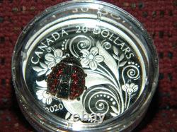2020 Canada $20 Bejeweled Bugs Ladybug 1 Oz Silver Coin With Real Gemstones