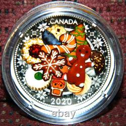 2020 Canada $20 Gingerbread Man-Holiday Cookies Silver Coin WithMurano Glass + Box