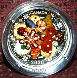 2020 Canada $20 Gingerbread Man-Holiday Cookies Silver Coin WithMurano Glass + Box