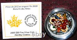 2020 Canada $20 Gingerbread Man-Holiday Cookies Silver Coin WithMurano Glass + Box