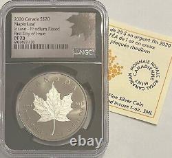 2020 Canada $20 Silver Maple Leaf Incuse Rhodium NGC PF70 FDOI