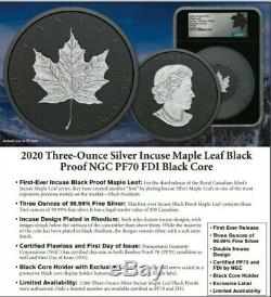 2020 Canada $50 Silver Maple Leaf 3oz INCUSE BLACK Rhodium NGC PF70 FDOI