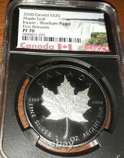 2020 Canada Silver Maple Leaf Incuse Black Rhodium 1 oz $20 Proof NGC PF70 FR