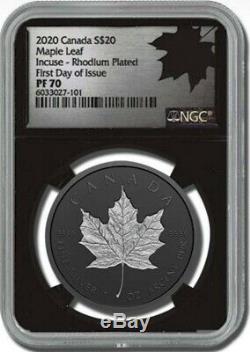 2020 Canada Silver Proof Maple Leaf INCUSE BLACK Rhodium NGC PF70 FDOI pre-sale