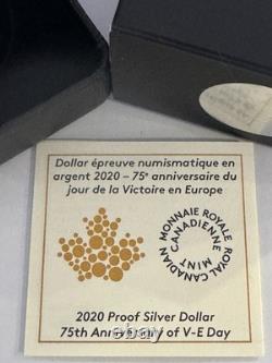 2020 Canadian 23.17g 99.99% Pure Silver Proof Dollar. 75Th Anniversary VE DAY