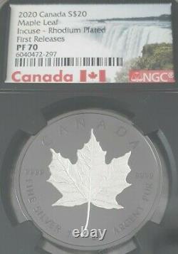 2020 Canadian Silver Maple Leaf Incuse Black Rhodium 1 oz $20 Proof NGC PF70 FR